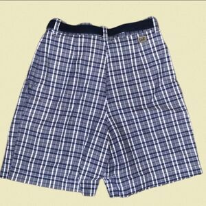 vintage 90s lee shorts plaid high rise‎ made in usa pet 8 blue tartan check